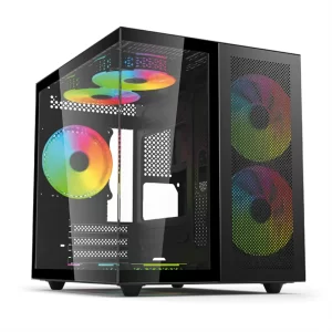 GABINETE GAMER EVOLUT MIZU, CUBO, FONTRAL/LATERAL VIDRO TEMP, S/ FAN, BLACK - EG-819